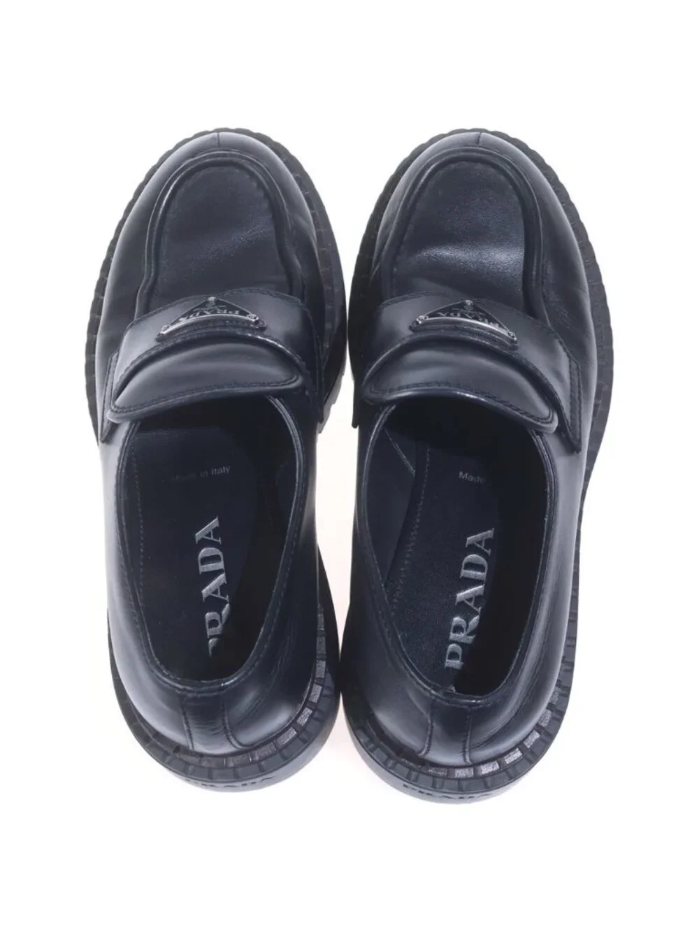 Prada Leather Loafers Shoes Chunky Sole Black